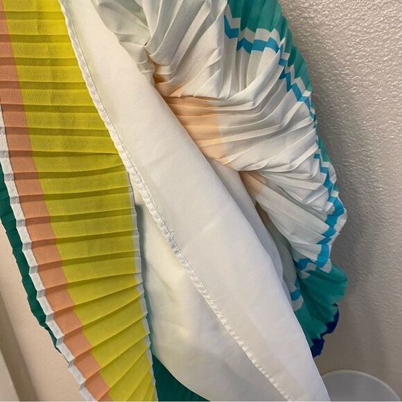 Merona Plus size color block stripe pleated Summer pull on skirt Blue yellow XXL - Picture 9 of 11